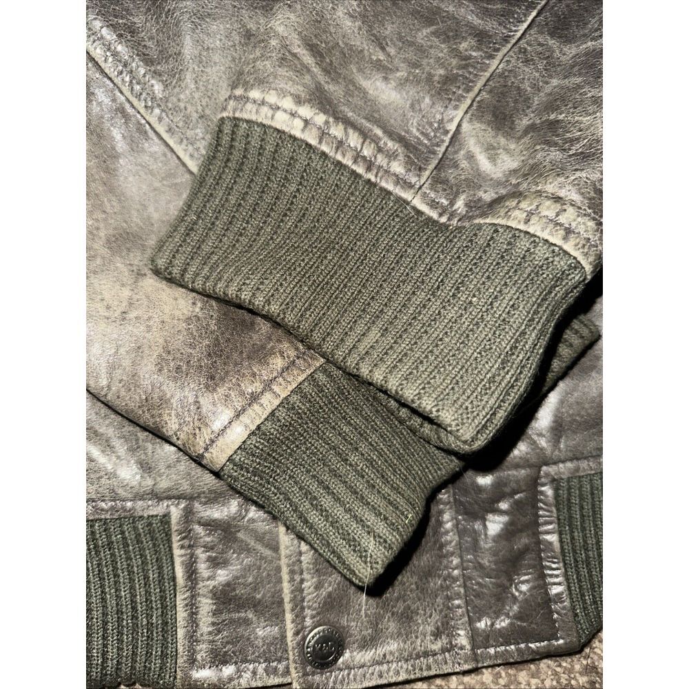 Knoles & Carter Bomber Coat 4XL Olive‎ Green Leather Button Zip Up Quilted Men - Picture 2 of 14